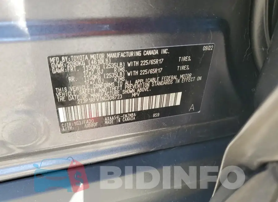 2T3P1RFV1NC308723 Photo# 14