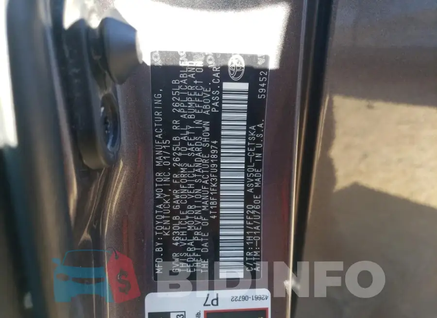 4T1BF1FK3FU918974 Photo# 13