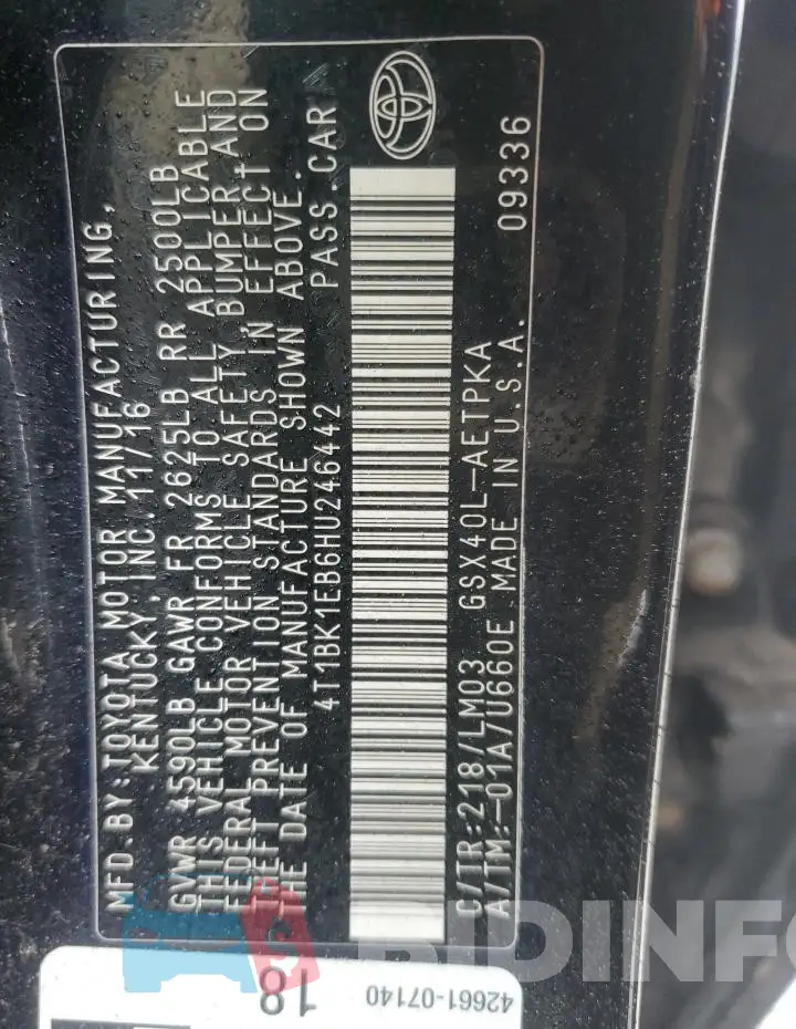 4T1BK1EB6HU246442 Photo# 13
