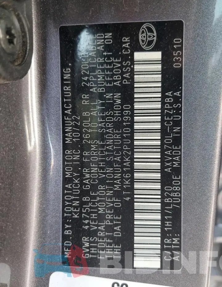 4T1K61AK2PU101990 Photo# 12