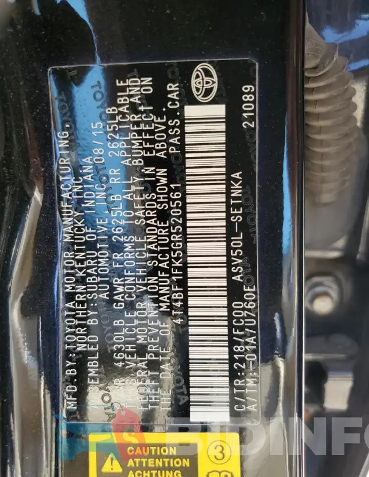 4T4BF1FK5GR520561 Photo# 12