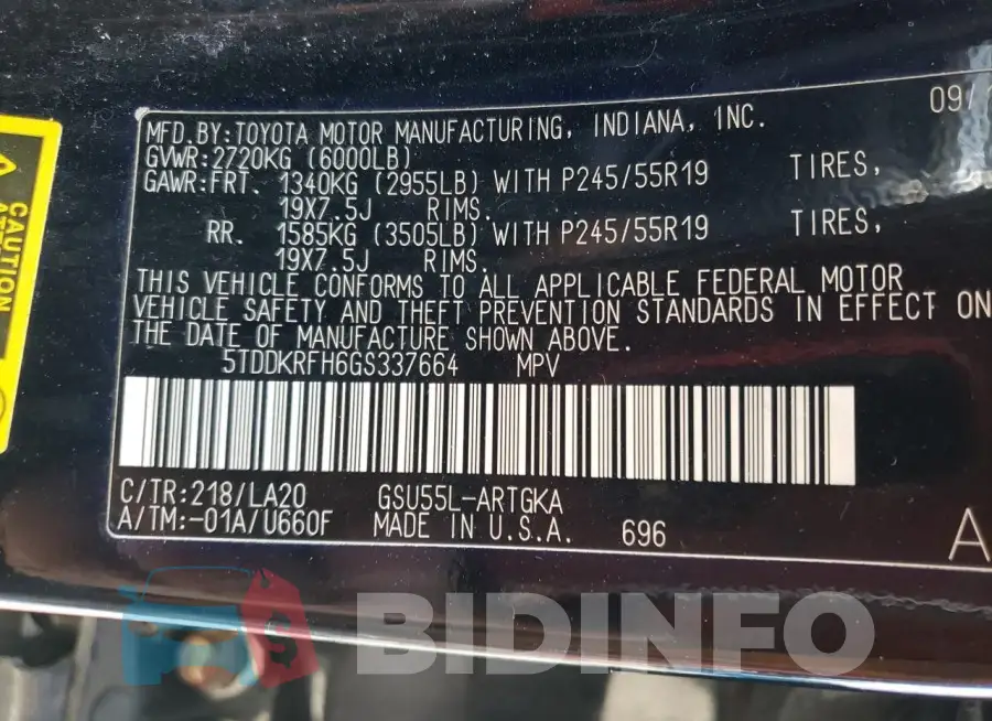 5TDDKRFH6GS337664 Photo# 13