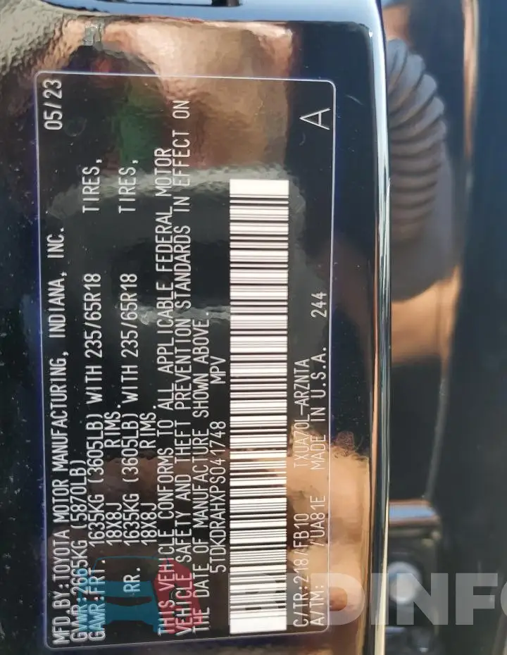 5TDKDRAHXPS041748 Photo# 13