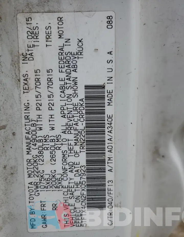 5TFTX4CN2FX057923 Photo# 13