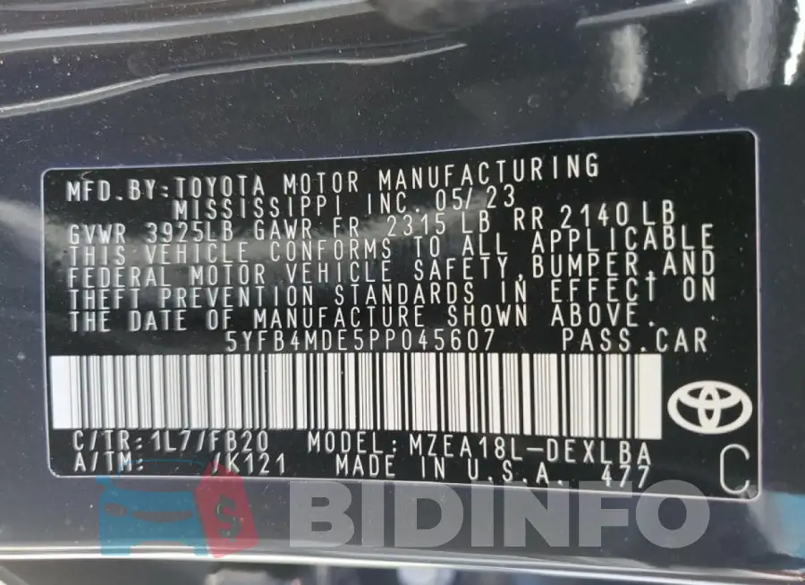5YFB4MDE5PP045607 Photo# 13