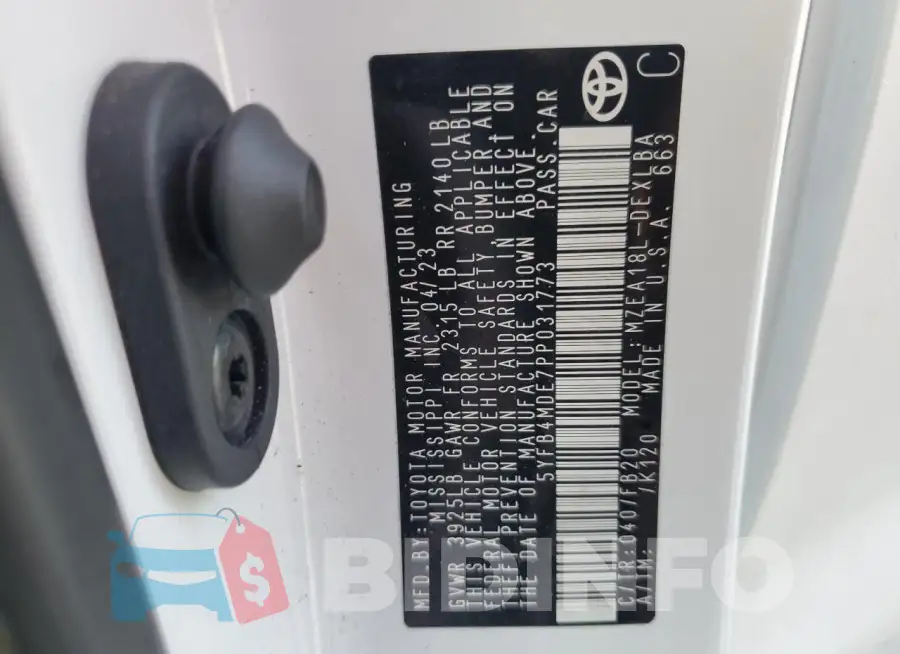 5YFB4MDE7PP031773 Photo# 13