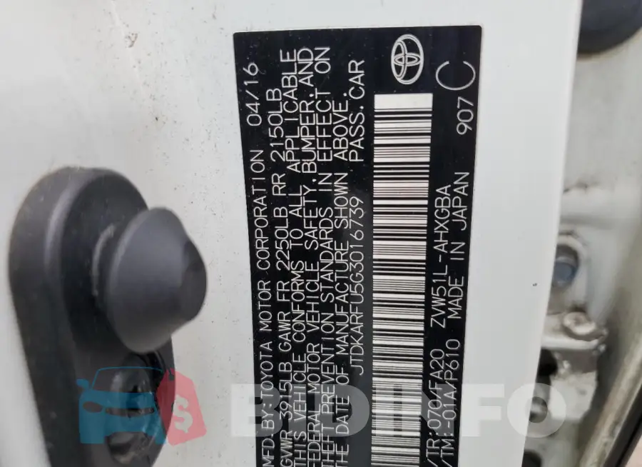 JTDKARFU5G3016739 Photo# 13