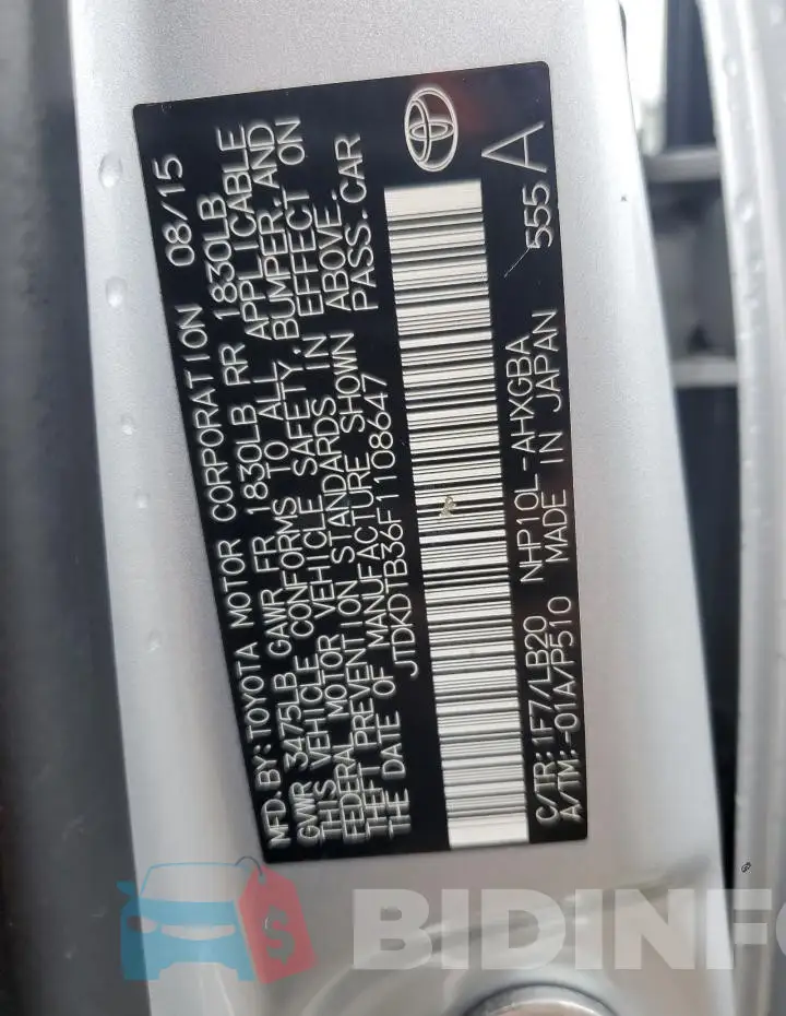 JTDKDTB36F1108647 Photo# 13