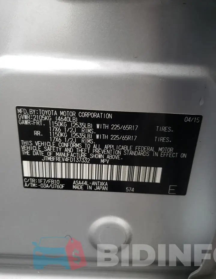 JTMBFREV4FD137332 Photo# 12