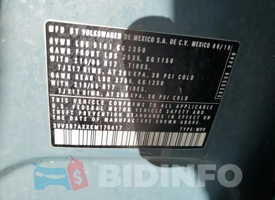 3VV3B7AXXKM175417 Photo# 14