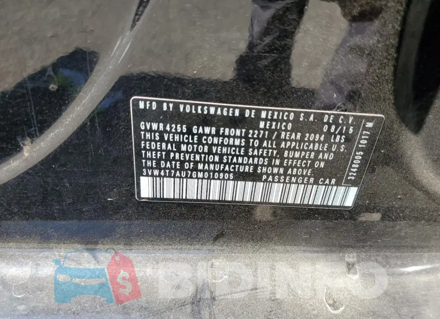 3VW4T7AU7GM010905 Photo# 12