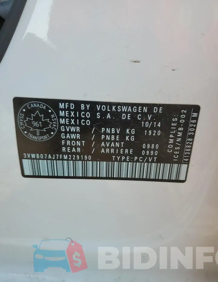 3VWB07AJ7FM229190 Photo# 12