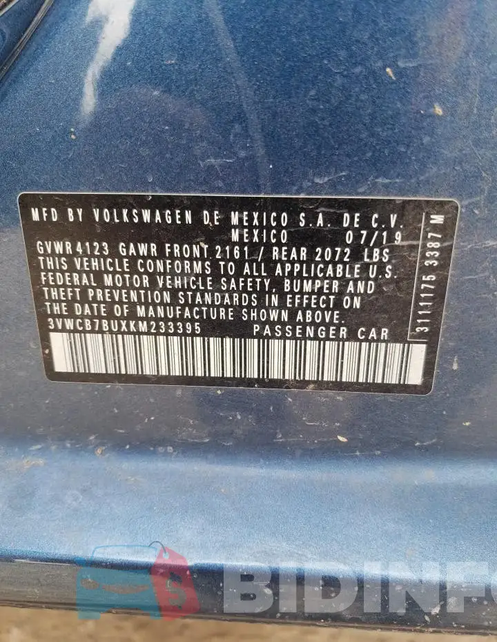 3VWCB7BUXKM233395 Photo# 12