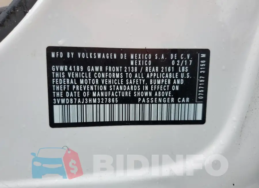 3VWDB7AJ3HM327865 Photo# 12
