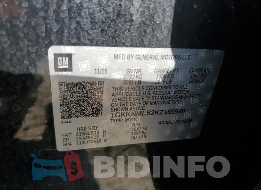 1GKKNMLS3KZ185940 Photo# 13