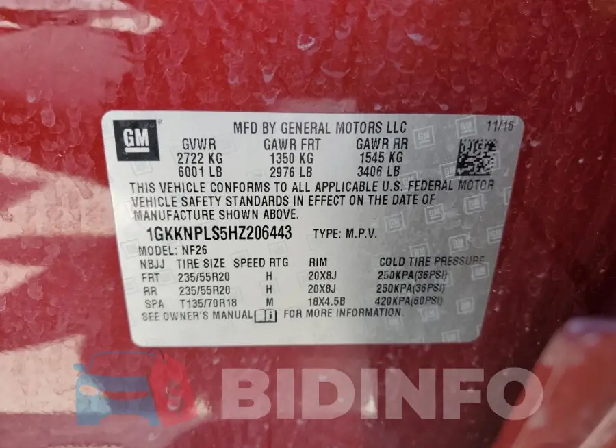 1GKKNPLS5HZ206443 Photo# 14