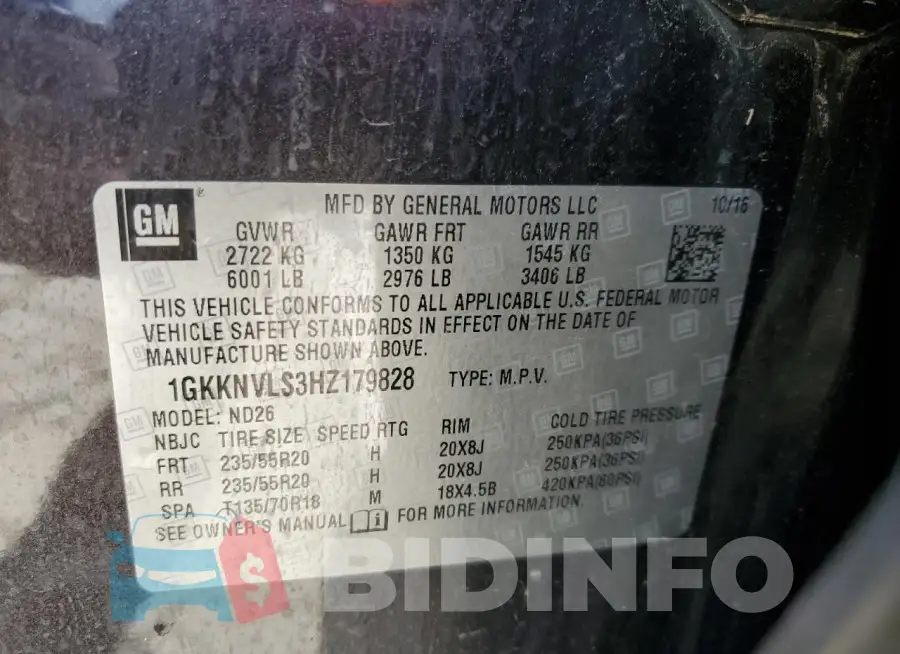 1GKKNVLS3HZ179828 Photo# 13