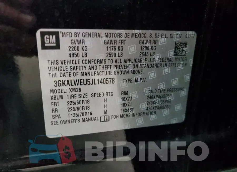3GKALWEU5JL140578 Photo# 13