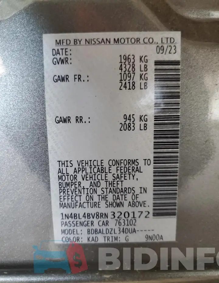 1N4BL4BV8RN320172 Photo# 12