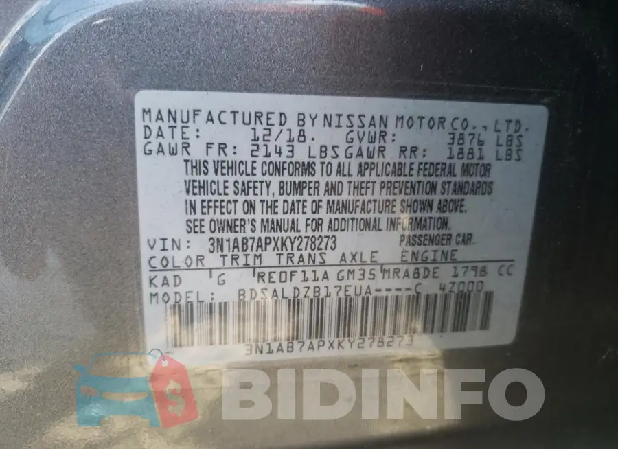 3N1AB7APXKY278273 Photo# 12