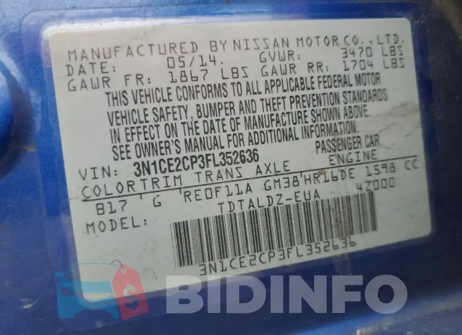 3N1CE2CP3FL352636 Photo# 12