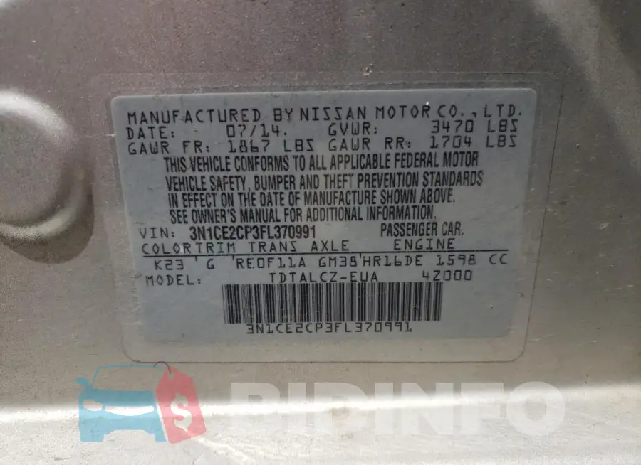 3N1CE2CP3FL370991 Photo# 12