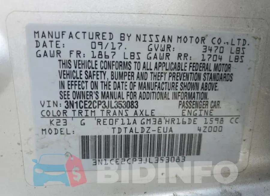 3N1CE2CP3JL353083 Photo# 12