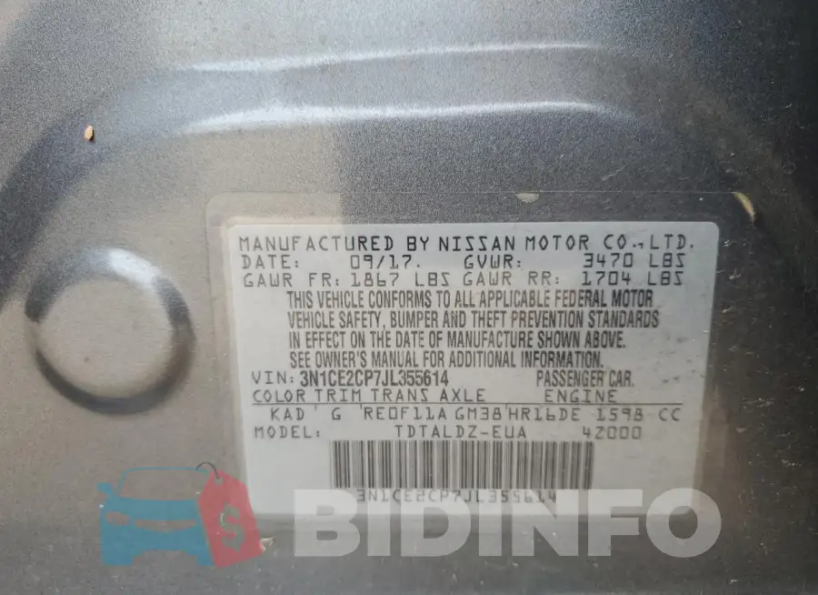 3N1CE2CP7JL355614 Photo# 12
