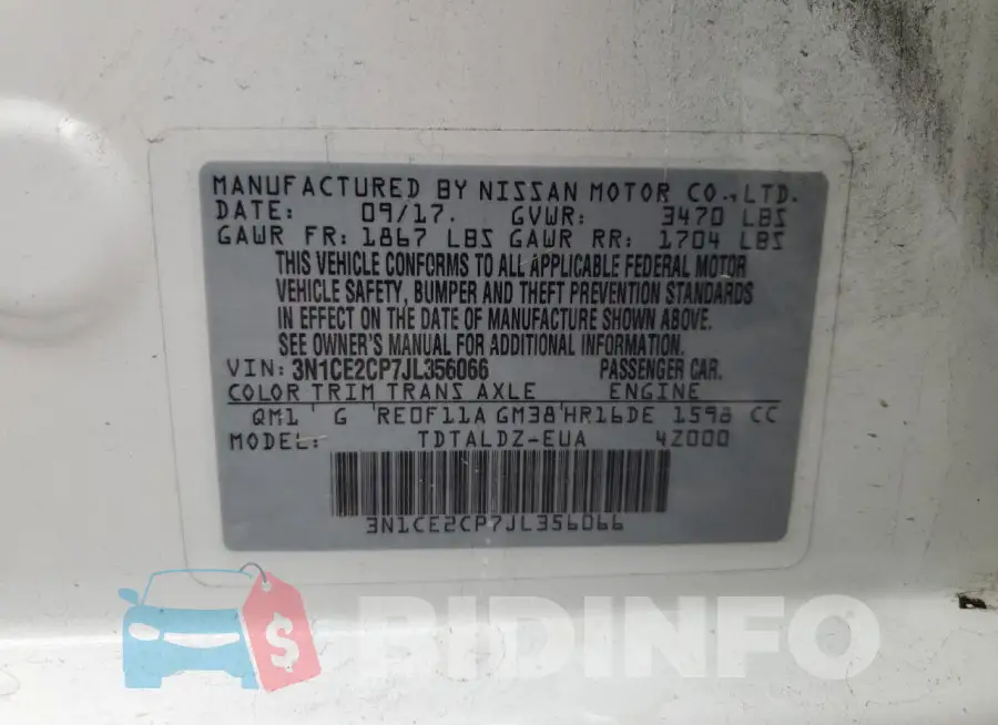 3N1CE2CP7JL356066 Photo# 12