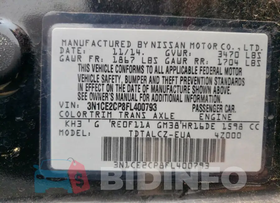 3N1CE2CP8FL400793 Photo# 12
