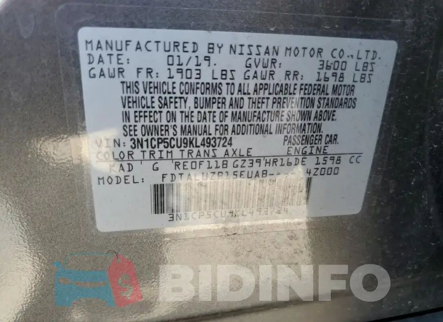 3N1CP5CU9KL493724 Photo# 14