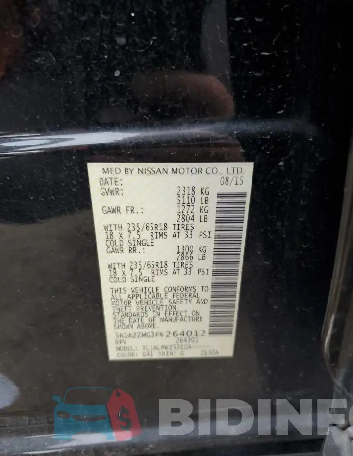 5N1AZ2MG3FN264012 Photo# 14