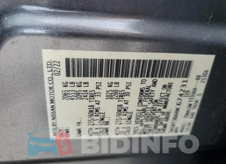 5N1BT3BAXNC674231 Photo# 14