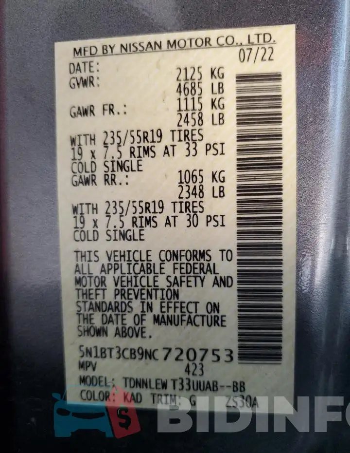 5N1BT3CB9NC720753 Photo# 14