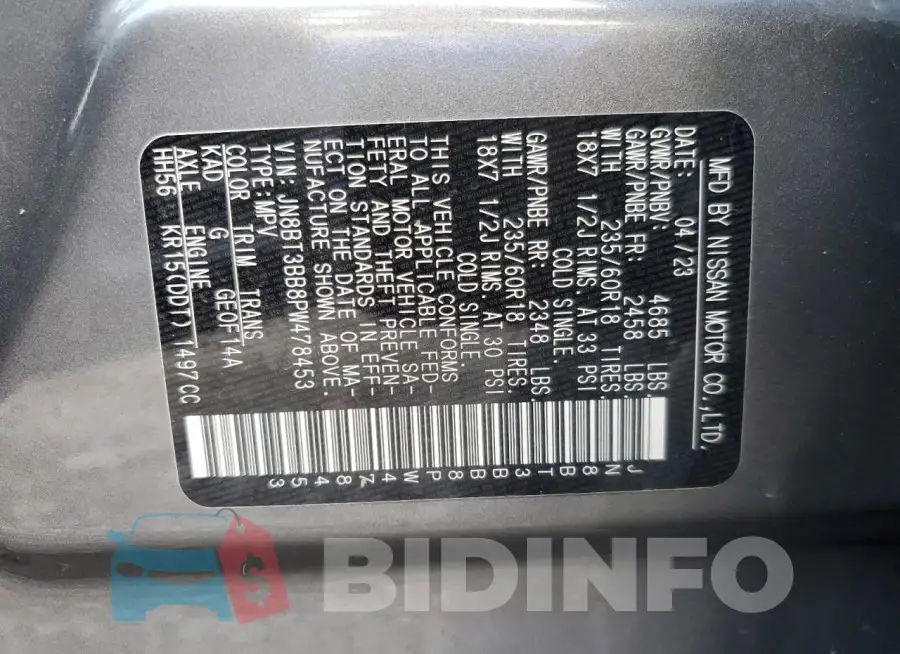 JN8BT3BB8PW478453 Photo# 13