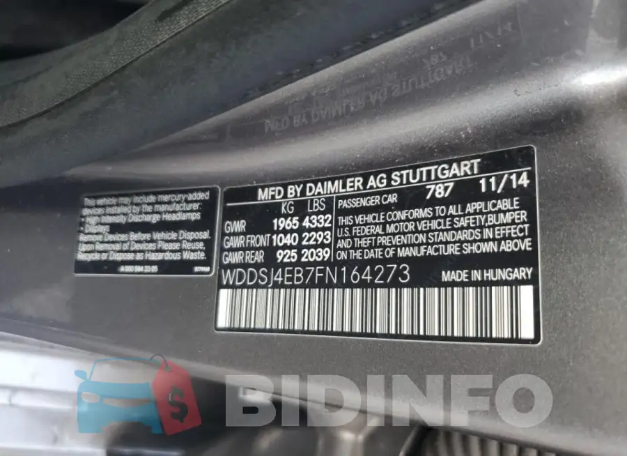 WDDSJ4EB7FN164273 Photo# 12