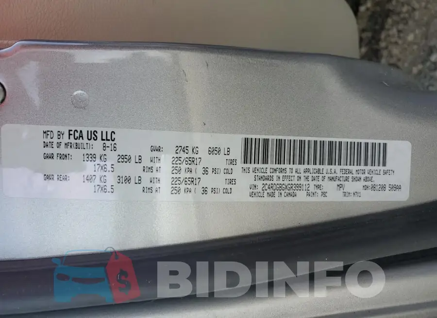 2C4RDGBGXGR399112 Photo# 13