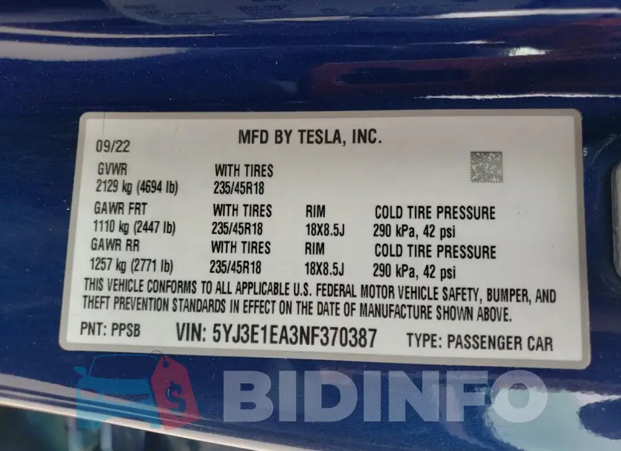 5YJ3E1EA3NF370387 Photo# 12