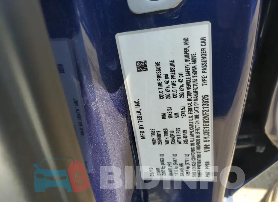 5YJ3E1EB2KF213826 Photo# 12