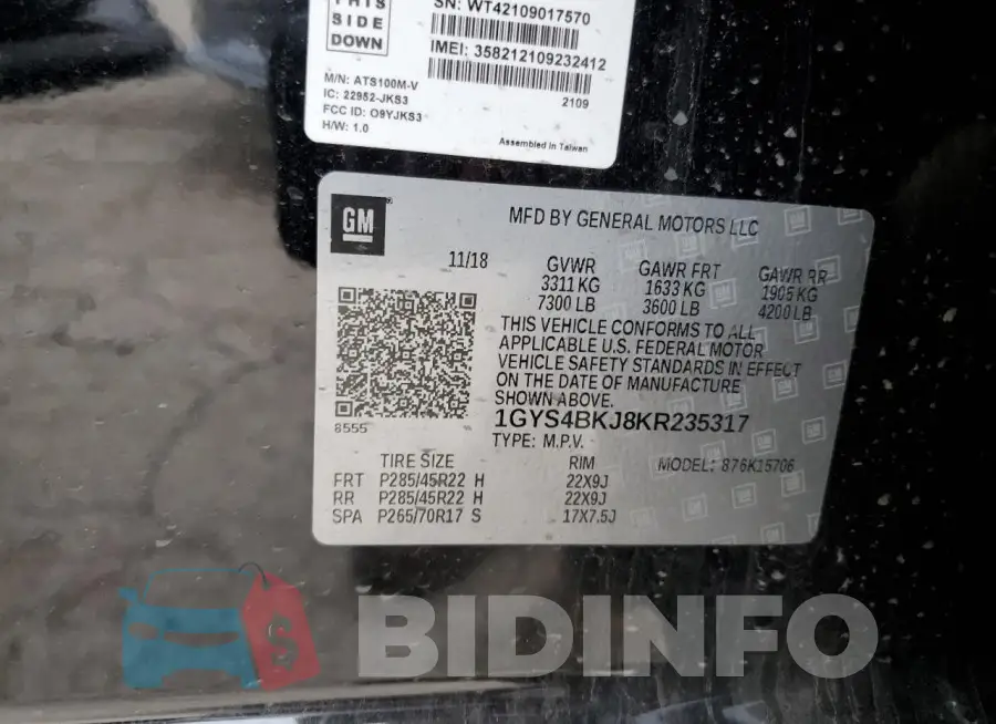 1GYS4BKJ8KR235317 Photo# 14
