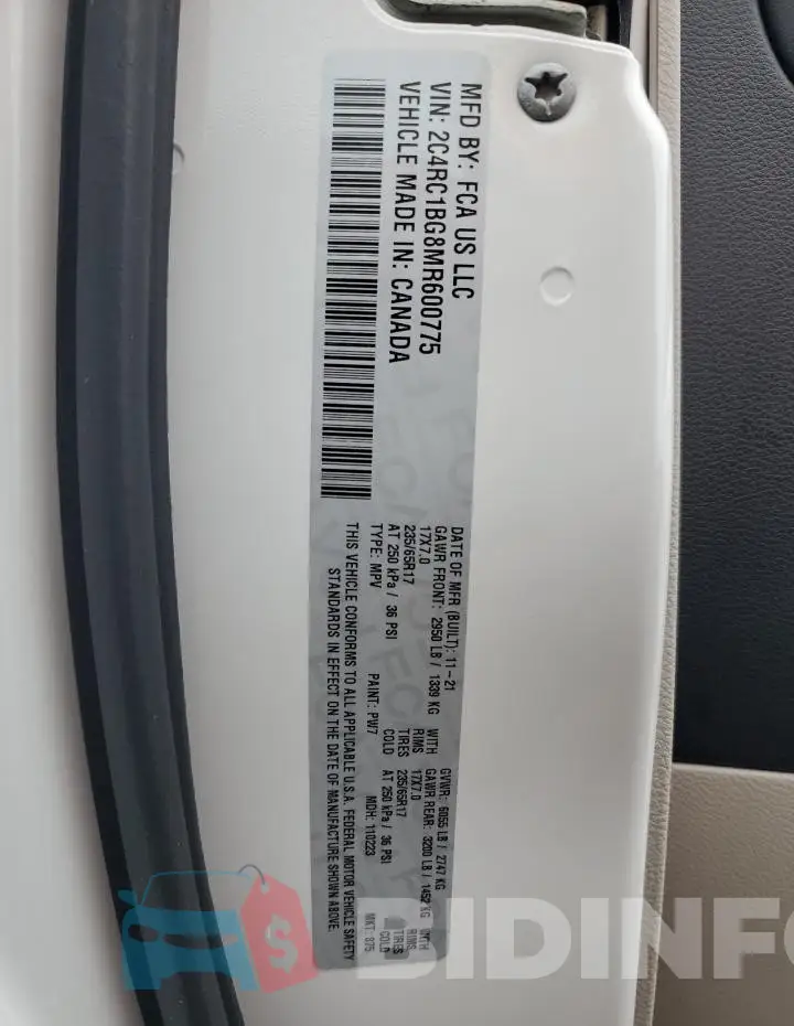 2C4RC1BG8MR600775 Photo# 14