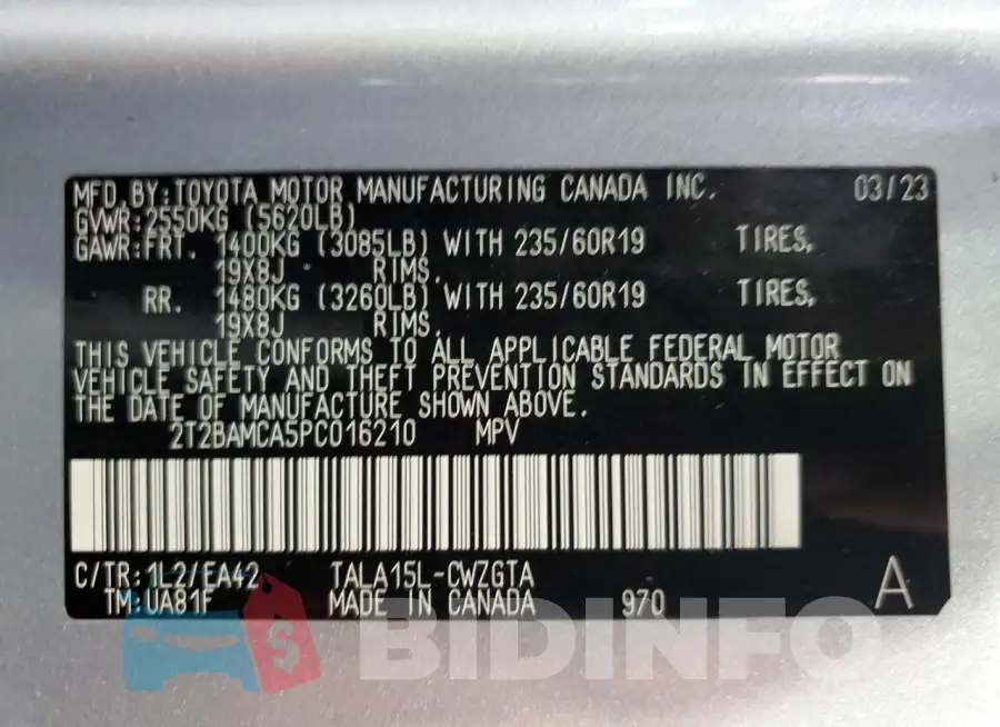 2T2BAMCA5PC016210 Photo# 14