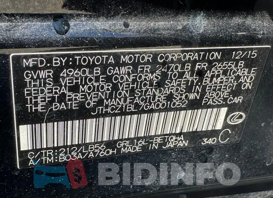 JTHCZ1BL7GA001052 Photo# 10