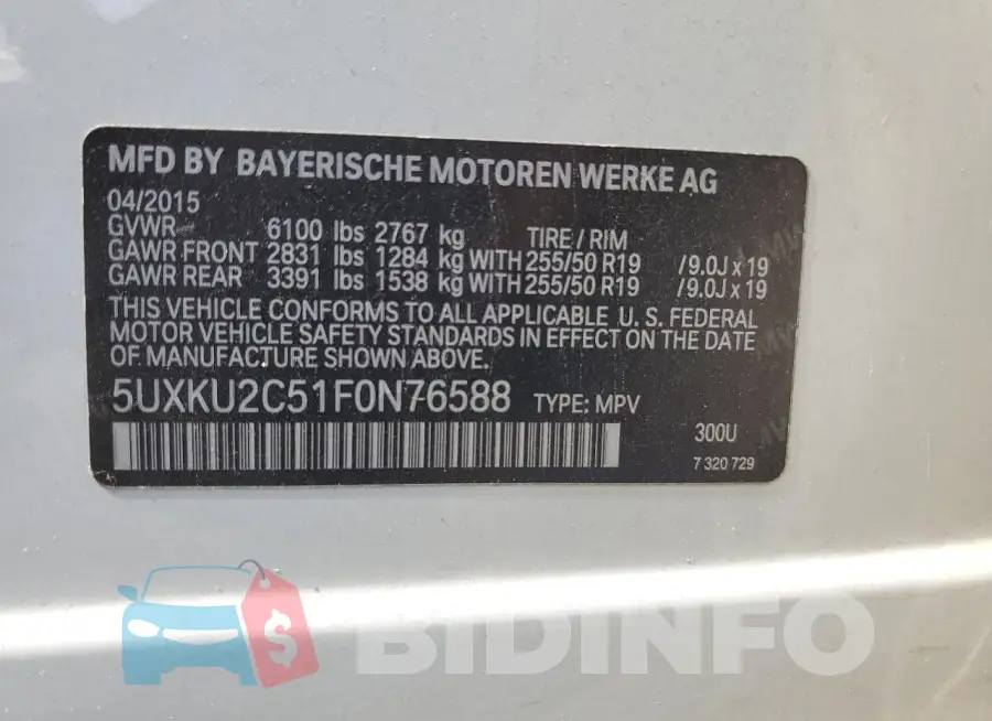 5UXKU2C51F0N76588 Photo# 14
