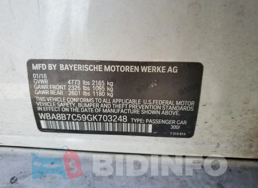WBA8B7C59GK703248 Photo# 12