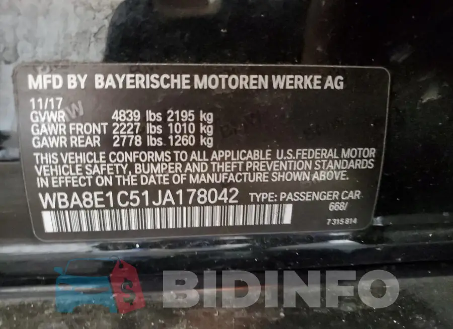 WBA8E1C51JA178042 Photo# 13