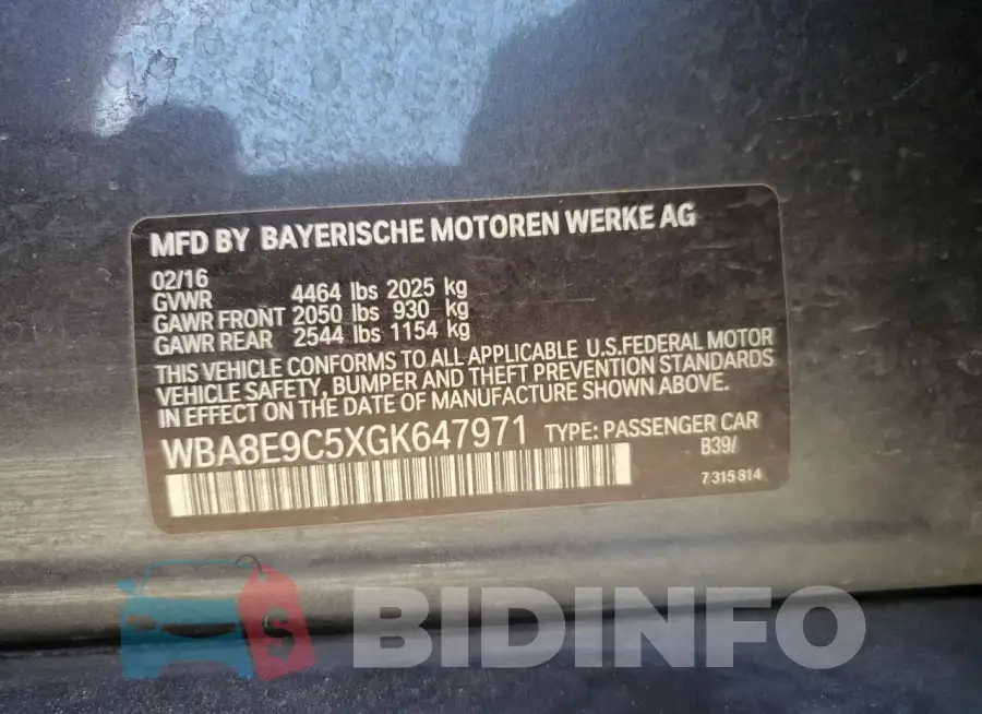 WBA8E9C5XGK647971 Photo# 12