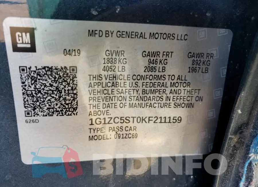 1G1ZC5ST0KF211159 Photo# 12
