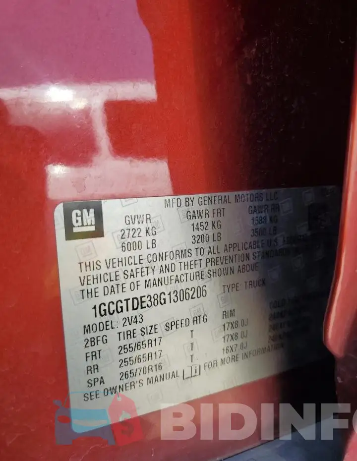 1GCGTDE38G1306206 Photo# 12