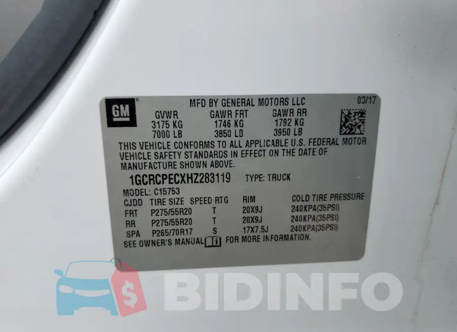 1GCRCPECXHZ283119 Photo# 12